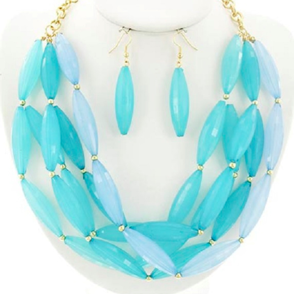 Aqua Blue Lucite Bead chunky Necklace earring